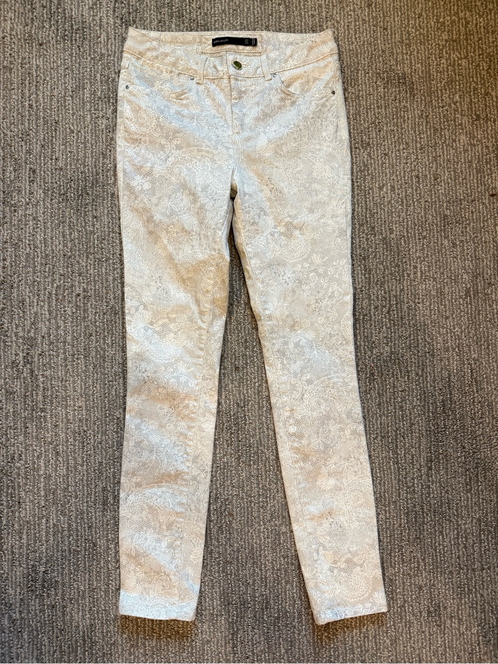 Karen Millen Beige Paisley Print Skinny Jeans Women’s US 6 UK 10 Stretch Ankle